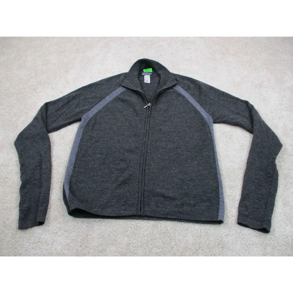 Patagonia Sweater Mens Small S Gray Knit Wool Full Zip - Picture 1 of 11